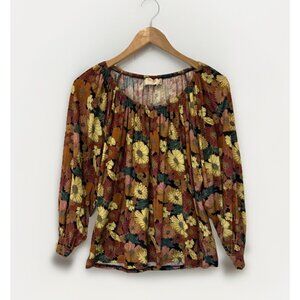 Nation LTD Womens Top M Brown Floral 100%‎ Pima Cotton Boho Festival Peasant